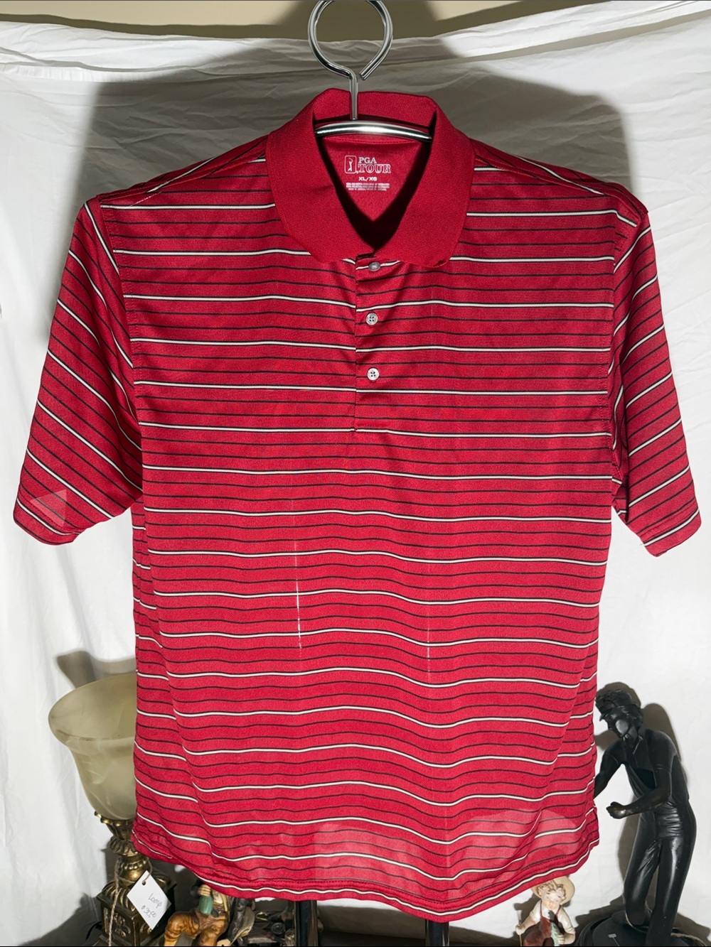 PGA TOUR Red Multi-Stripe Golf Polo